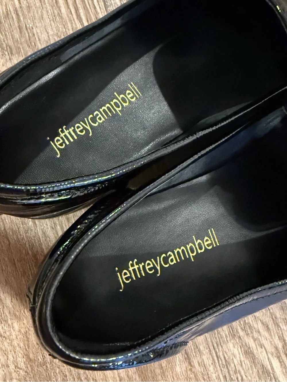 Jeffrey Campbell Velveteen Horsebit Loafers Black Patent Leather Luxury Size 7.5